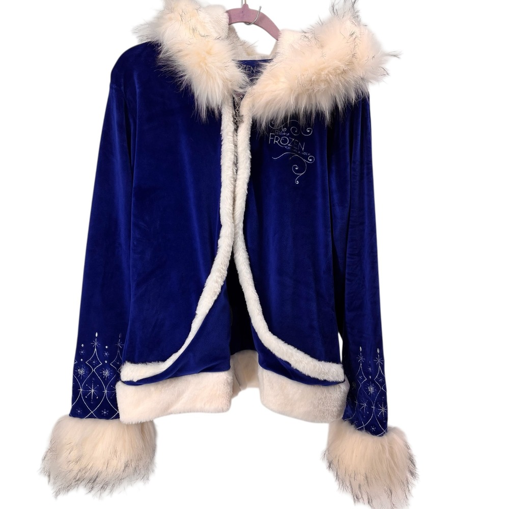 Disney's Frozen The Broadway Musical‎ Elsa's Blue Velvet Faux Fur Trim Jacket L